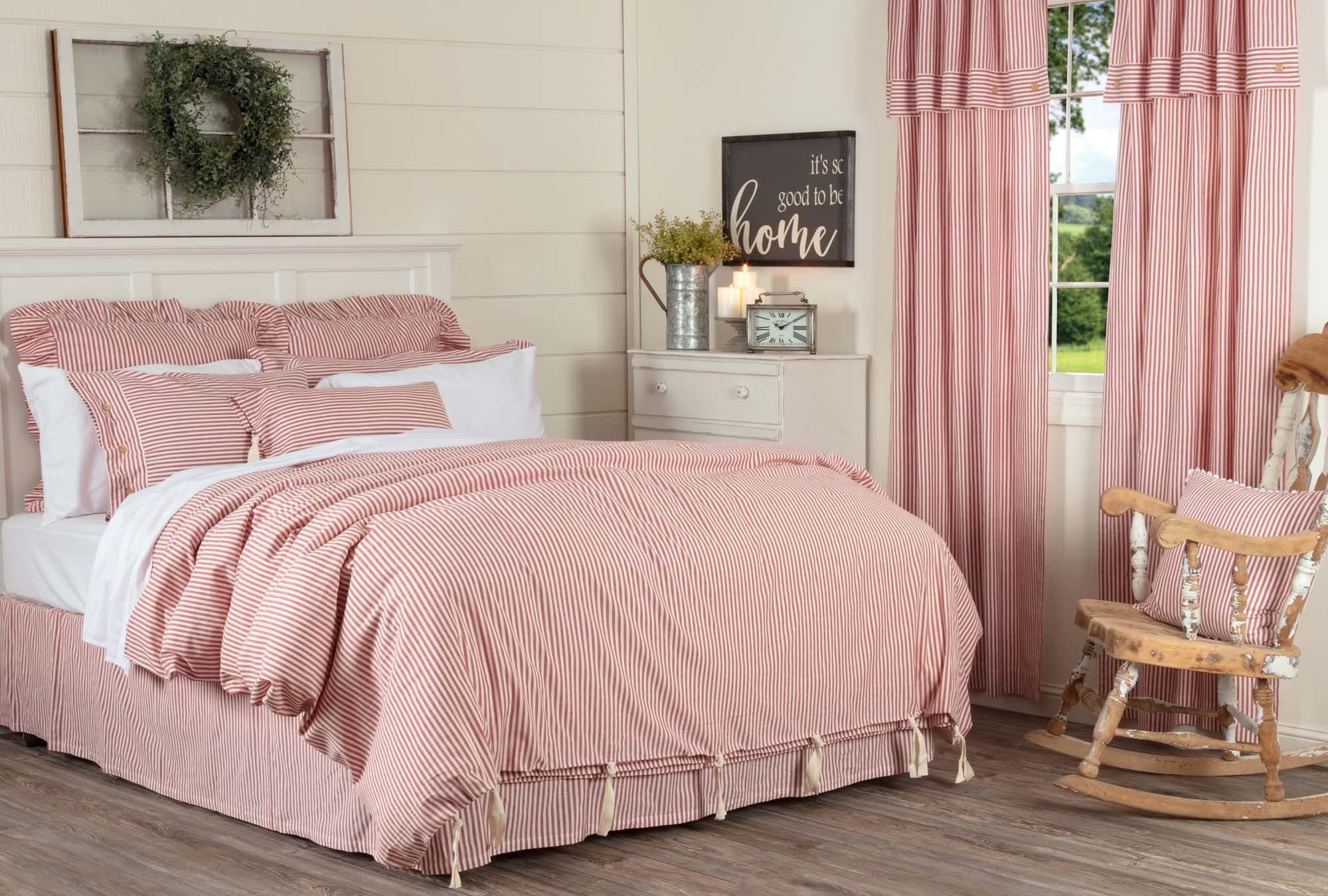 Piper Classics Farmhouse Ticking Stripe Duvet Cover Bedding, Red & Off-White, King 92X108, Comforter Cover W/Twill Ties, Soft, C